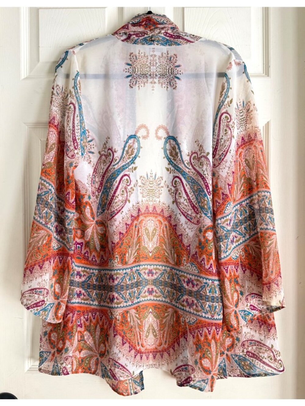 size S Soft surroundings 25280 sheer kimono multicolor 3/4 sleeve